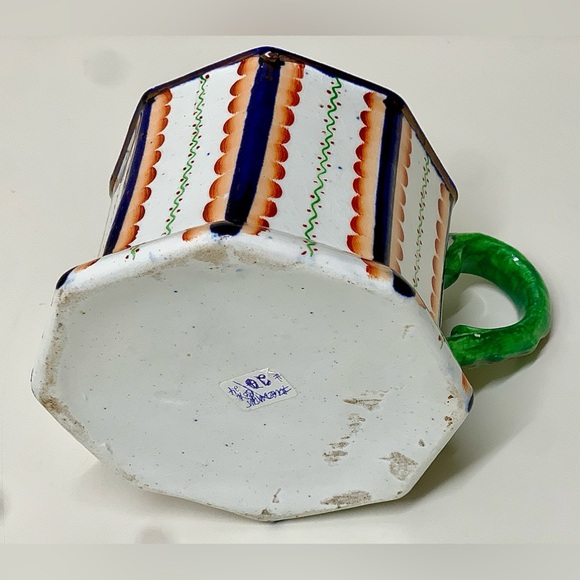 c. 1820 Antique Gaudy Welsh Octagonal Serpent Handle Harvest Cup Frog Mug - Picture 10 of 16